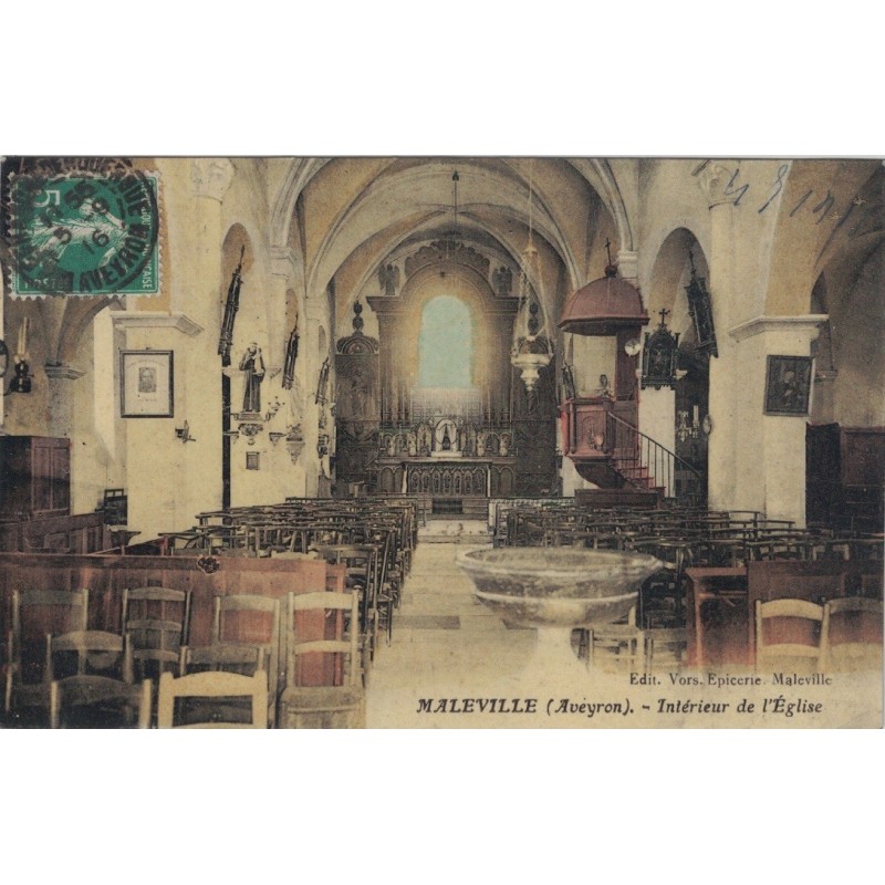 MALEVILLE - INTERIEUR DE L'EGLISE - CARTE DATEE DE 1916 - PEU COURANTE.