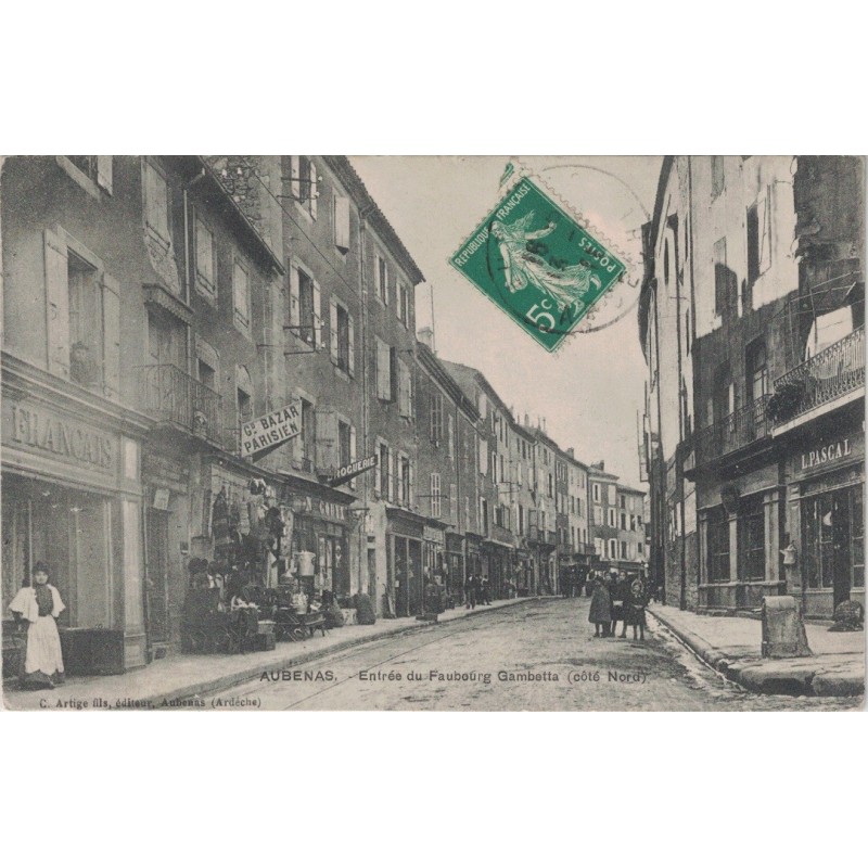 AUBENAS - ENTREE DU FAUBOURG GAMBETTA -  COTE NORD - CARTE DATEE DE 1911.