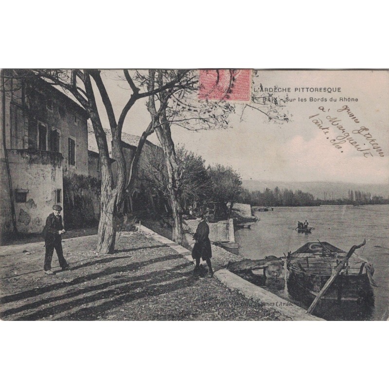 BAIX - SUR LE BORD DU RHONE - ANIMATION - CARTE DATEE DE 1906.