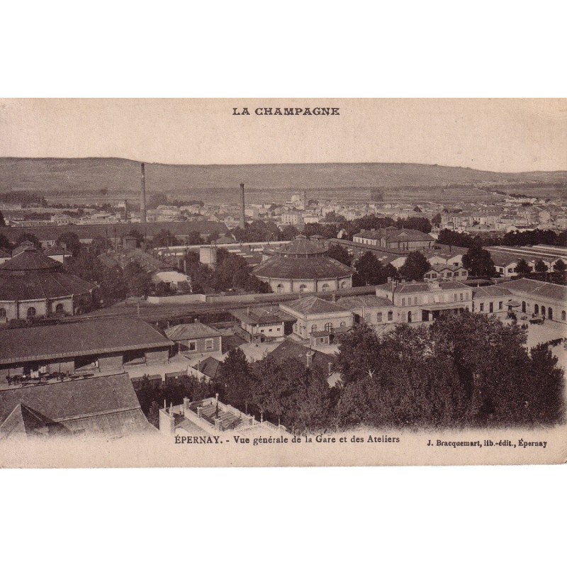 EPERNAY - VUE GENERALE DE LA GARE ET DES ATELIERS - CARTE DATEE DE 1918.