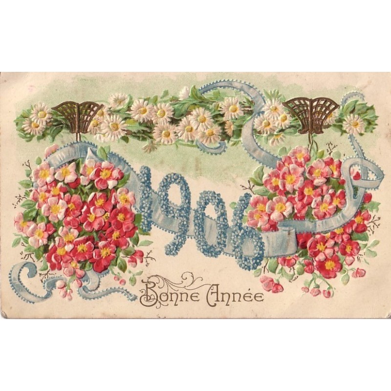 BONNE ANNEE - 1906 - CARTE GAUFREE.