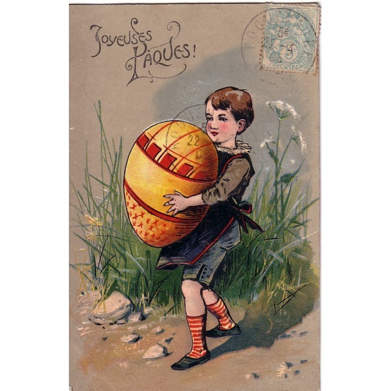 JOYEUSES PÂQUES - CARTE GAUFREE - ENFANT AVEC OEUF.