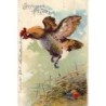 JOYEUSES PÂQUES - CARTE GAUFREE - POULE - CARTE DATEE DE 1905.