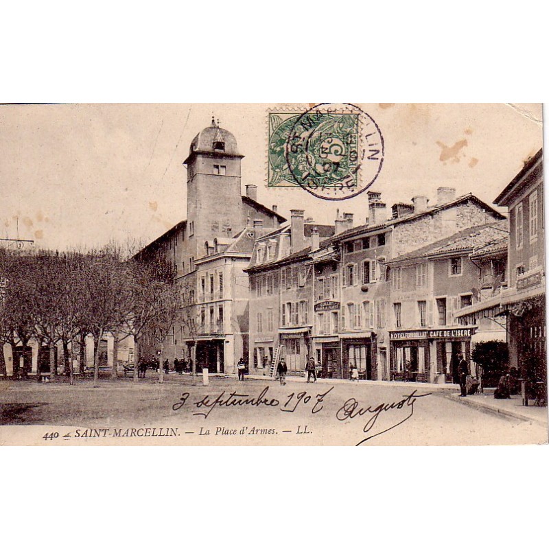 SAINT MARCELLIN  - LA PLACE D'ARMES - CARTE DATEE DE 1907.