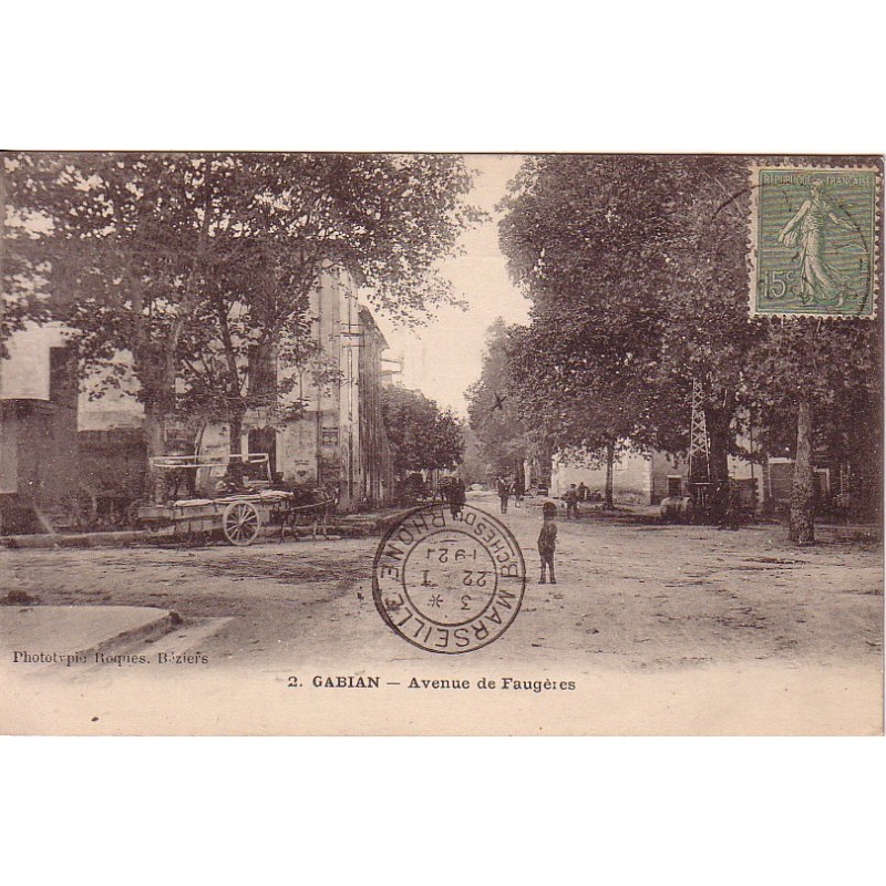 GABIAN - AVENUE DE FAUGERES - CARTE DATEE DE 1924.