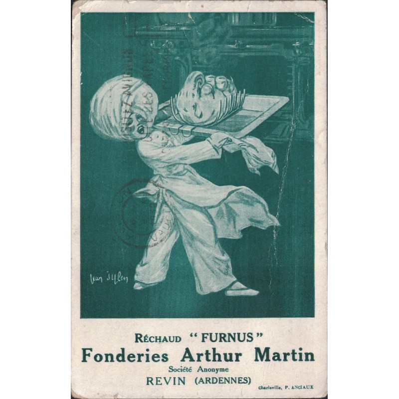 REVIN - FONDERIE ARTHUR MARTIN - PUB DU RECHAUD "FURNUS" - CARTE POSTAL PUBLICITAIRE PRIVEE - COUPURE ET FROISSURES - ETAT - CAR