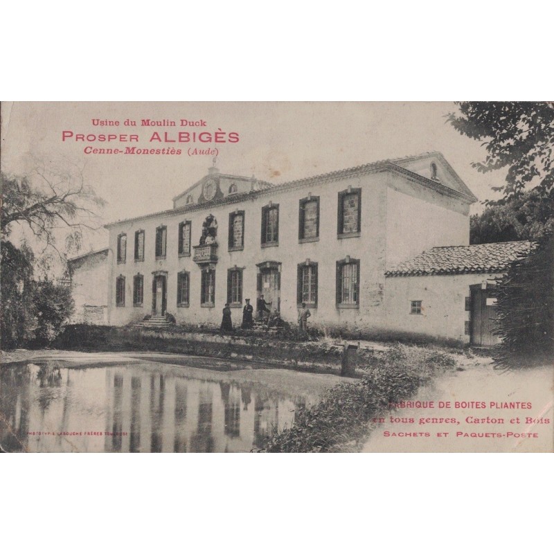 CENNE-MONESTIES - USINE DU MOULIN DUCK - PROSPER ALBIGES - FABRIQUE DE BOITES PLIANTES - CARTE DATEE DE 1907 - PLI D'ANGLE.