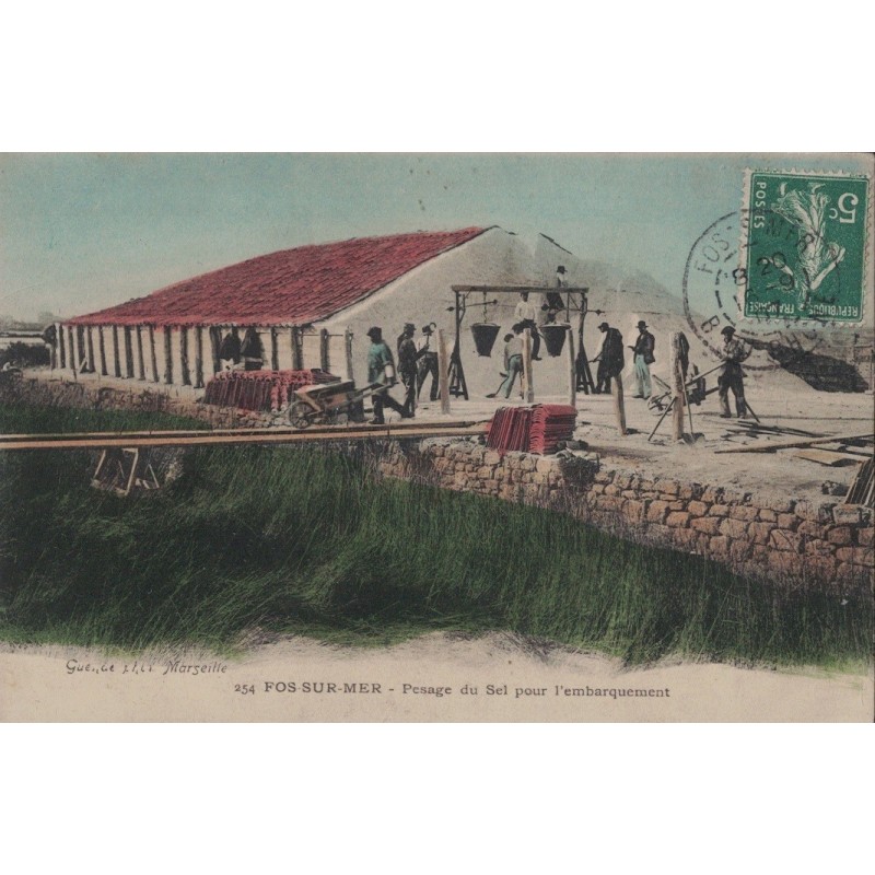 FOS SUR MER - PESAGE DU SEL POUR L'EMBARQUEMENT - CARTE DATEE DE 1907 - ANIMATION.