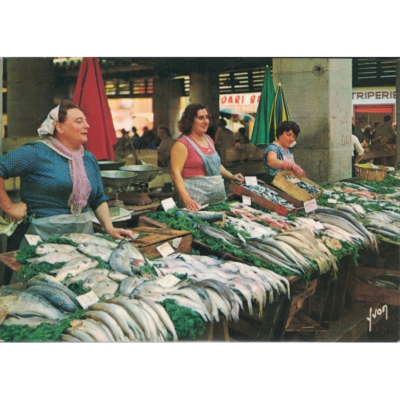 TOULON - LE MARCHE AUX POISSONS - LES POISSONNIERES AU TRAVAIL - CARTE AVEC TEXTE.