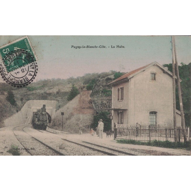 PAGNY LA BLANCHE COTE - LA HALTE - CHEMIN DE FER - LOCOMOTIVE - CARTE DATEE DE 1911.