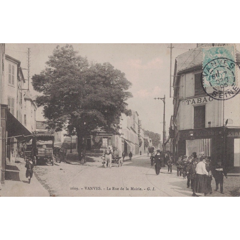 VANVES - LA RUE DE LA MAIRIE - ANIMATION - ATTELAGE - CARTE DATEE DE 1905.