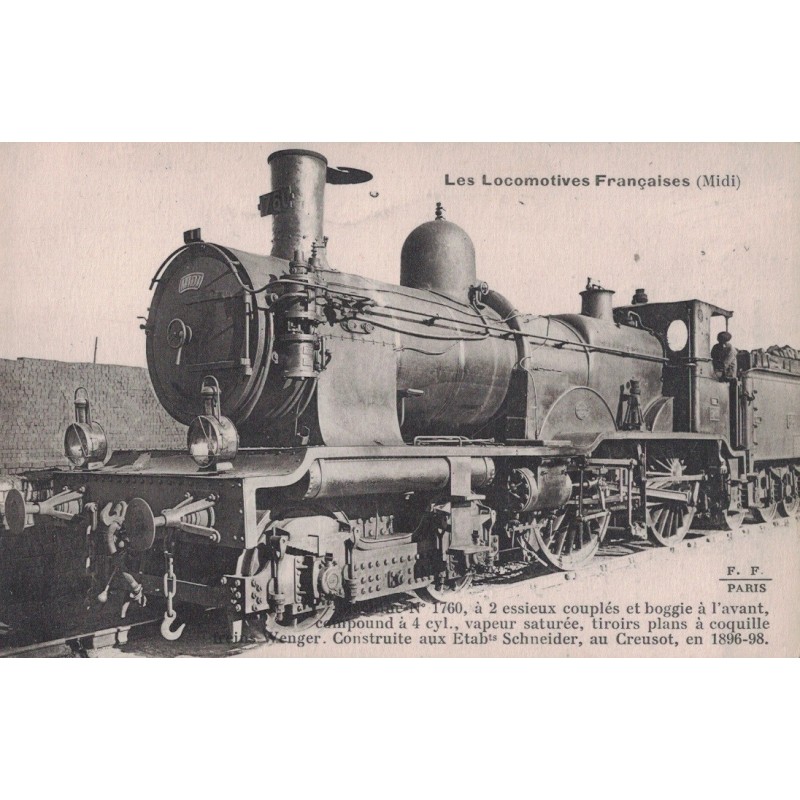 LOCOMOTIVE - N°1760 - LOCOMOTIVE FRANCAISE (MIDI) - CARACTERISTIQUES AUX VERSO - NON CIRCULEE.