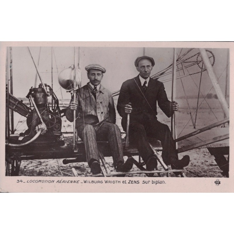 WILBURG WRIGTH ET ZENS - SUR BIPLAN - LOCOMOTION AERIENNE - CARTE DATEE DE 1910.