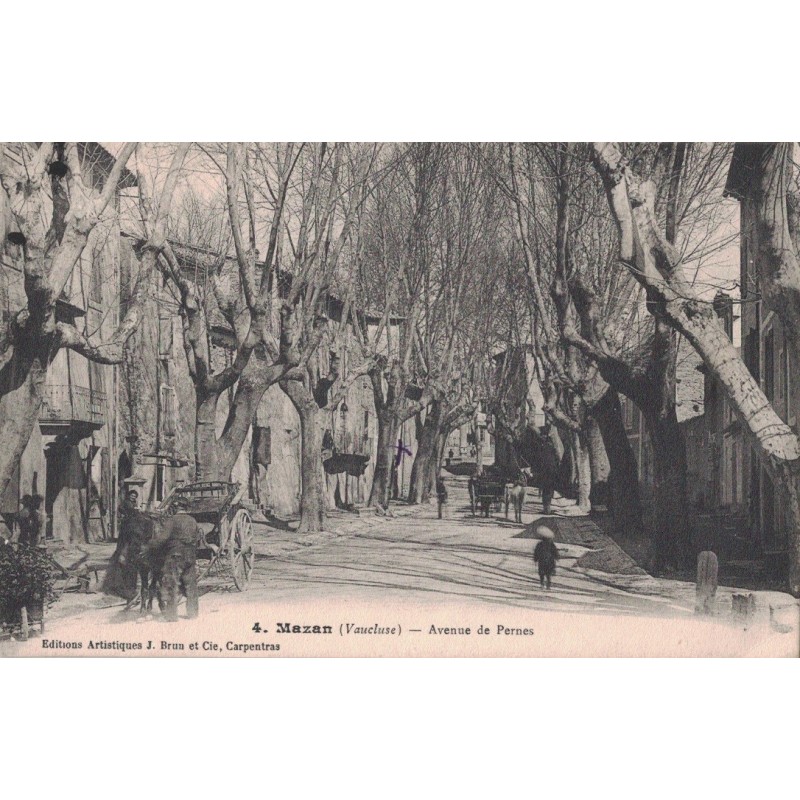 MAZAN - AVENUE DE PERNES - CARTE DATEE DE 1915.