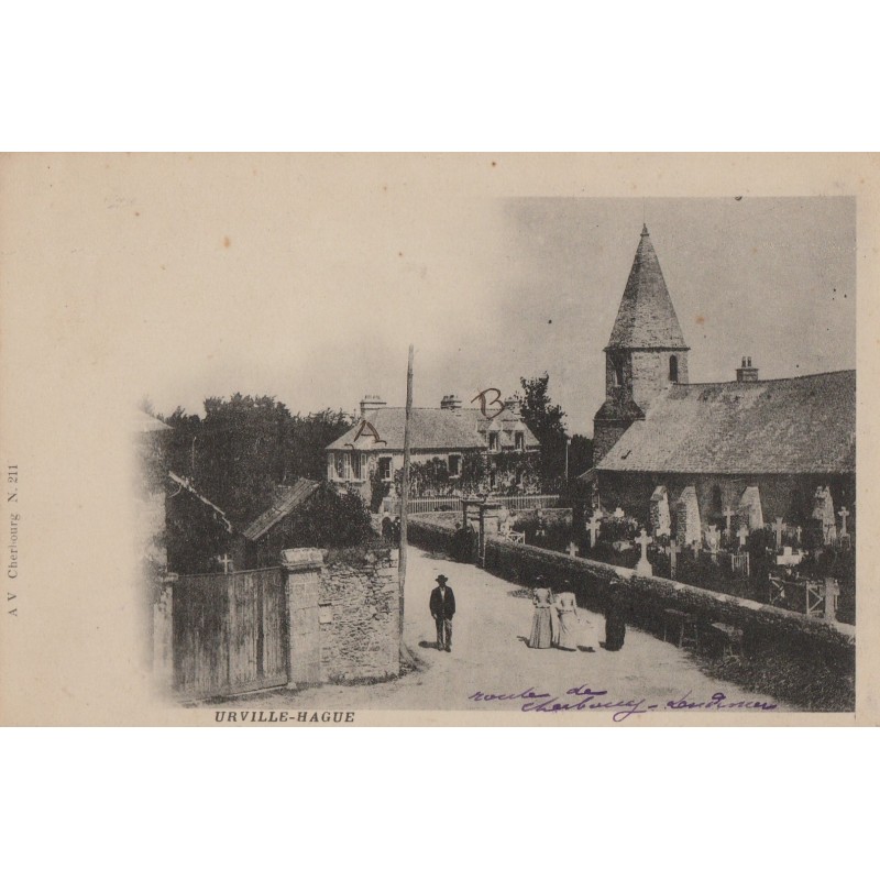 URVILLE HAGUE - GRANDE RUE - L'EGLISE - LE CIMETIERE  - CARTE NON CIRCULEE.