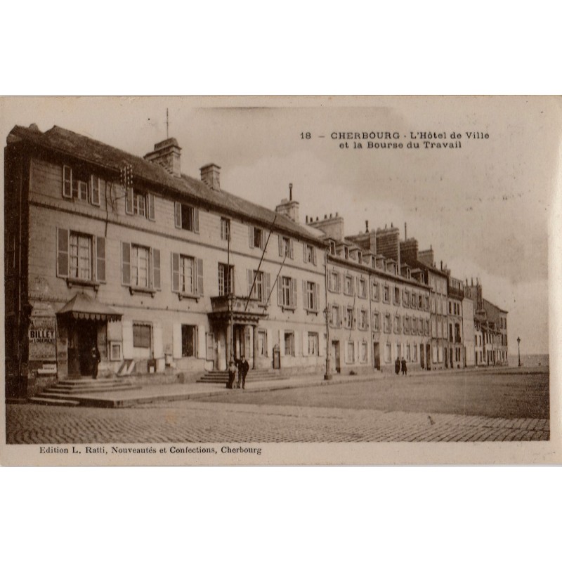 CHERBOURG  - L'HOTEL DE VILLE ET LA BOURSE DU TRAVAIL - CARTE AVEC TEXTE.