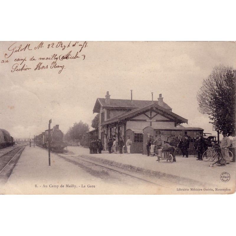 MAILLY LE CAMP - LA GARE - LOCOMOTIVE - ANIMATION -  CARTE AVEC TEXTE DATEE DE 1914.