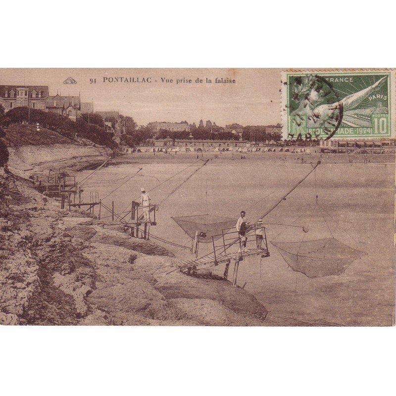 PONTAILLAC - VUE PRISE DE LA FALAISE - LES PECHEURS - CARTE DATEE DE 1924.