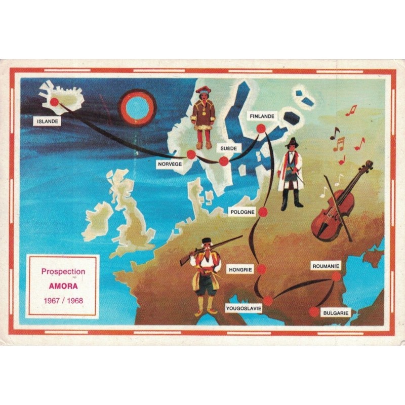 ISLANDE - CROISIERE 1967-68 - AMORA - CARTE ITINERAIRE DU PERIPLE AMORA - COTE 50€.