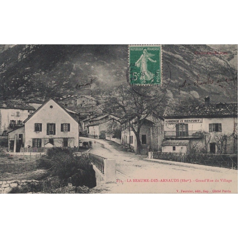 LA BEAUME DES ARNAUDS - GRAND'RUE DU VILLAGE - AUBERGE ET RENFORT - CARTE AVEC TEXTE.