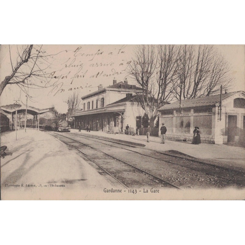 GARDANNE -LA GARE - ANIMATION - LOCOMOTIVE - CARTE DATEE DE 1905.