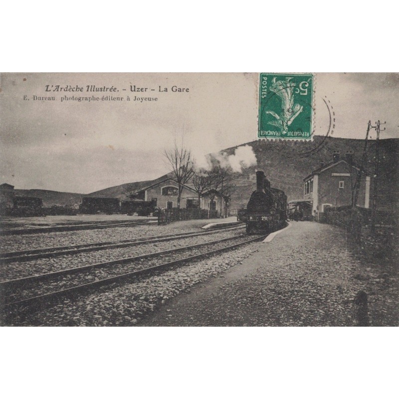 UZER - LA GARE - LOCOMOTIVE - CARTE DATEE DE 1912 - RARE