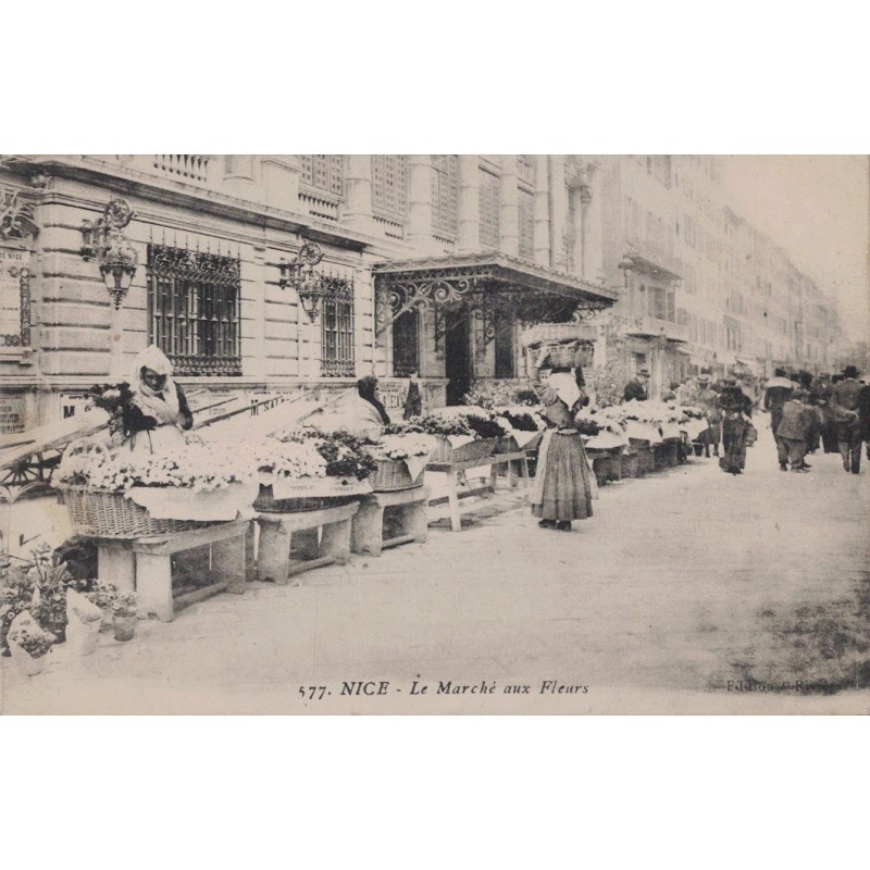 NICE - LE MARCHE AUX FLEURS - FACADE DE L'OPERA - ANIMATION - FLEURISTES - CARTE DATEE DE 1915.