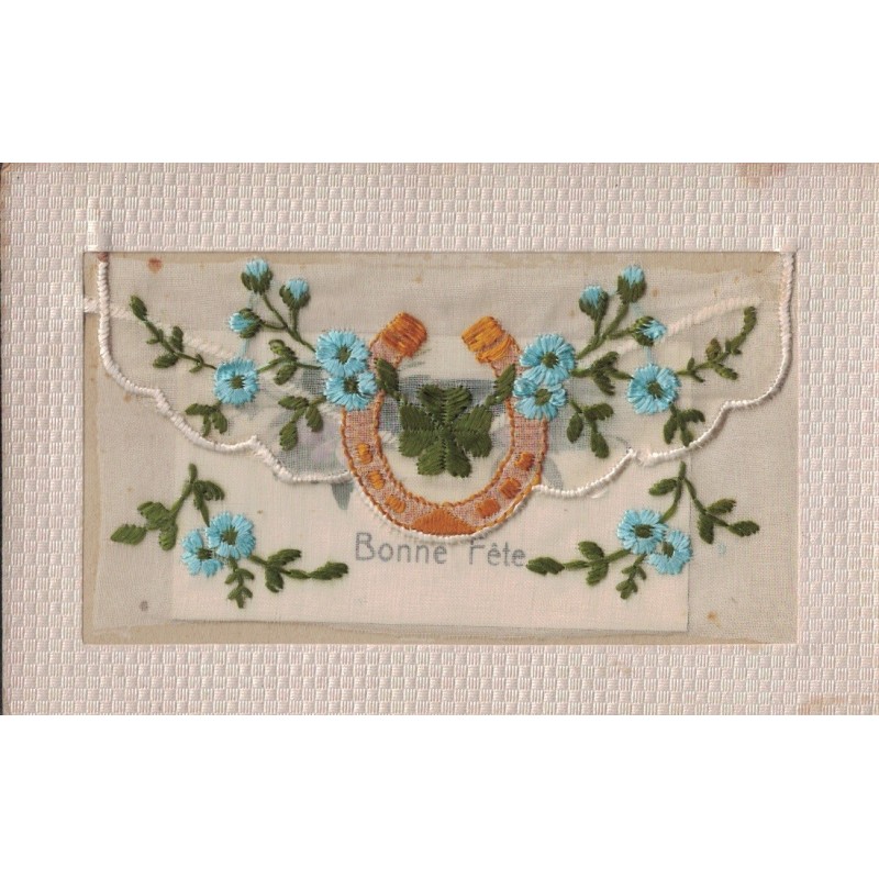 CARTE BRODEE - BONNE FETE - BRODERIE EN FORME D'ENVELOPPE - CARTE NON UTILISEE.