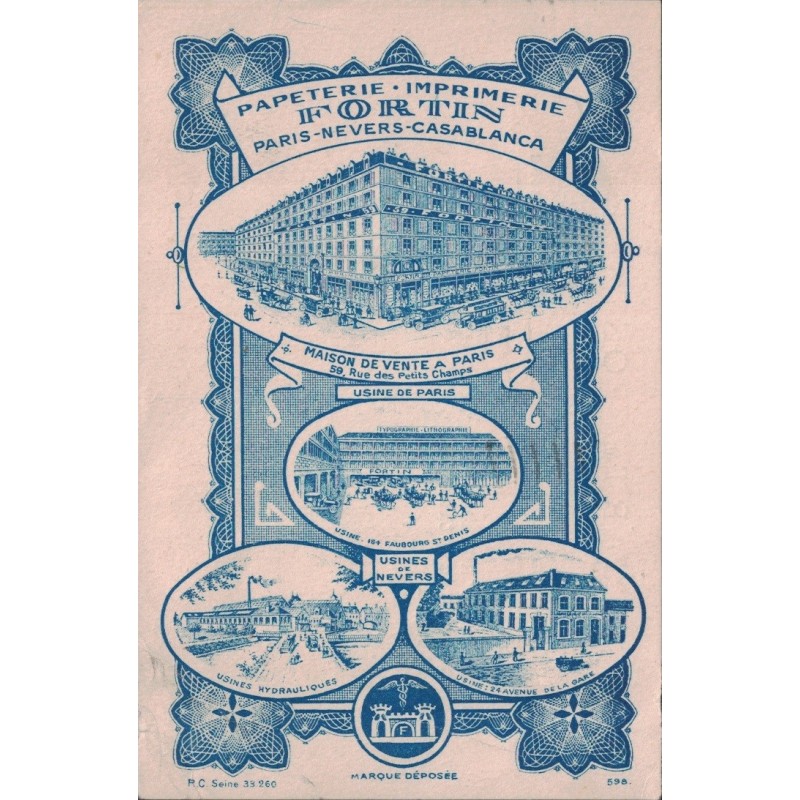 PARIS - PAPETERIE IMPRIMERIE FORTIN PARIS-NEVERS-CASABLANCA - CARTE PUBLICITAIRE AVEC SUPERBE ILLUSTRATION - CARTE DATEE DE 1903