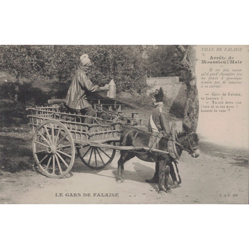 FALAISE - LE GARS DE FALAISE - ATTELAGE - GARDE CHAMPETRE - CARTE DATEE DE 1911.