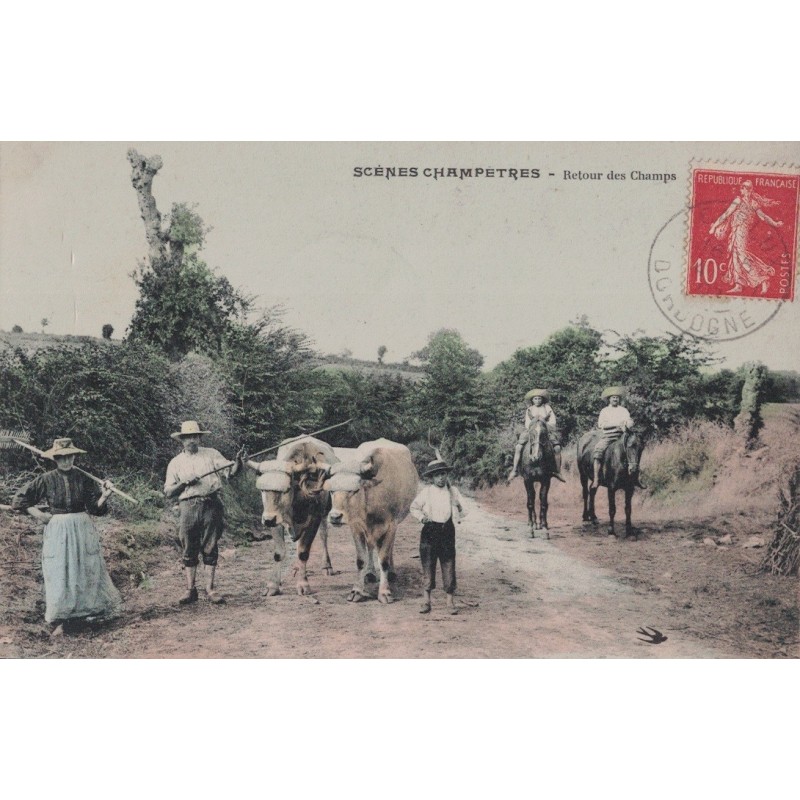 CARLUX - SCENES CHAMPETRES - RETOUR DES CHAMPS - AGRICULTEUR  - ANIMATION - CARTE DATEE DE CARLUX 1907.