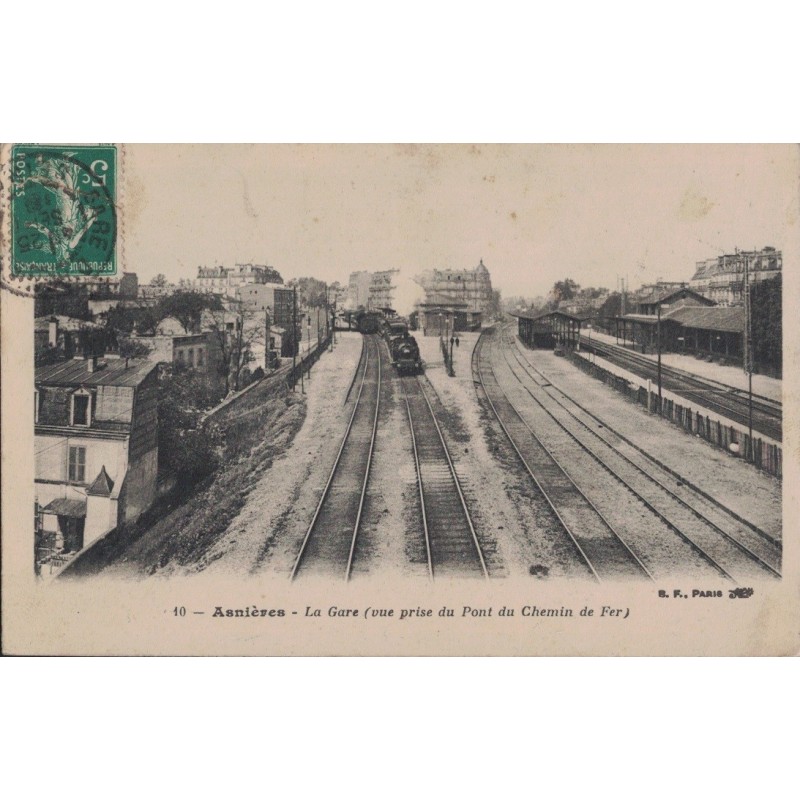 ASNIERES - LA GARE - VUE PRISE DU PONT DE CHEMIN DE FER - CARTE DATEE DE 1909.