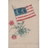 COLLAGE - ILLUSTRATION DRAPEAU USA - DECOUPE DE TIMBRE - SIGNATURE - CARTE DATEE DE LIBOURNE 1918.
