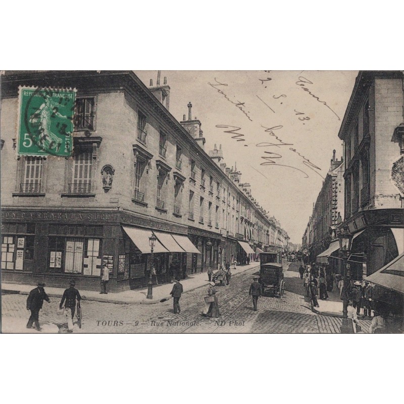 TOURS - RUE NATIONALE - CARTE DATEE DE 1913.