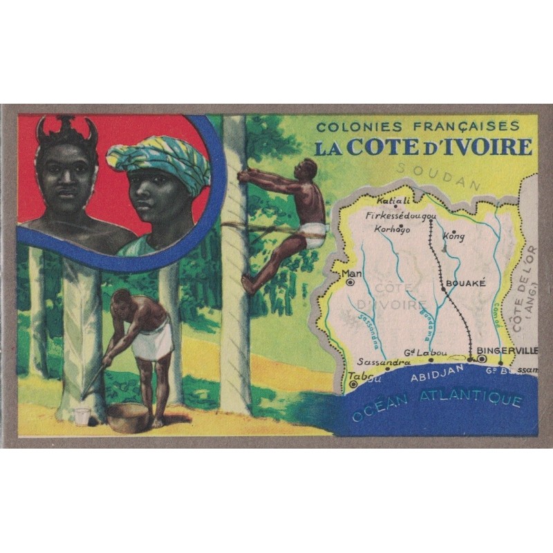 COTE D'IVOIRE - COLONIES FRANCAISES - CARTE GEOGRAPHIQUE - LION NOIR.
