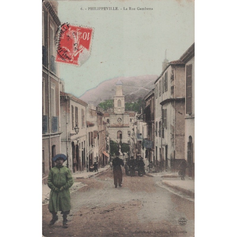 PHILIPPEVILLE - LA RUE GAMBETTA - COLORISEE - ANIMATION - CARTE DATEE DE 1913