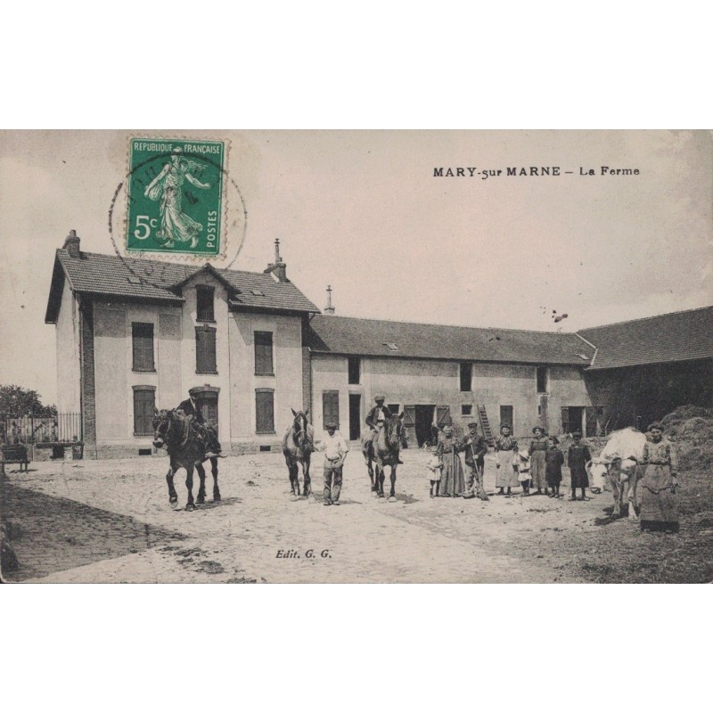 MARY SUR MARNE - LA FERME - ANIMATION - PAYSAN - CARTE DATEE DE 1912.