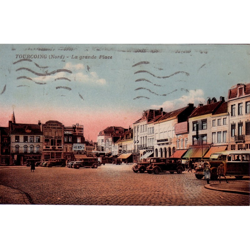 TOURCOING - LA GRANDE PLACE - COLORISEE - CARTE DATEE DE 1938.