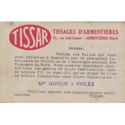 ARMENTIERES - TISSAGES TISSAR - INTERIEUR DE L'USINE - 25 RUE SDI-CARNOT - CARTE PUBLICITAIRE.