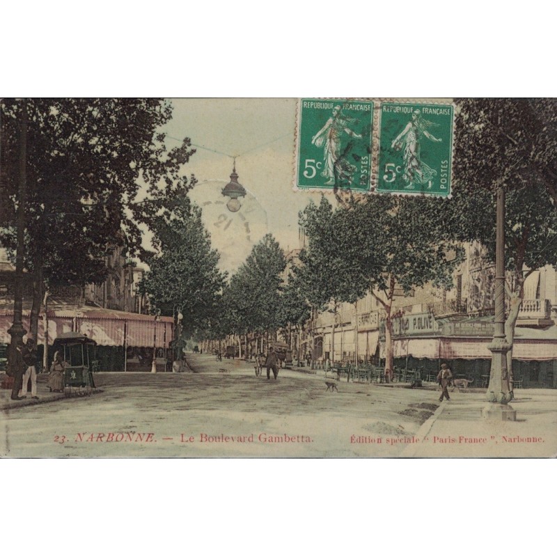 NARBONNE - LE BOULEVARD GAMBETTA - CARTE DATEE DE 1913.