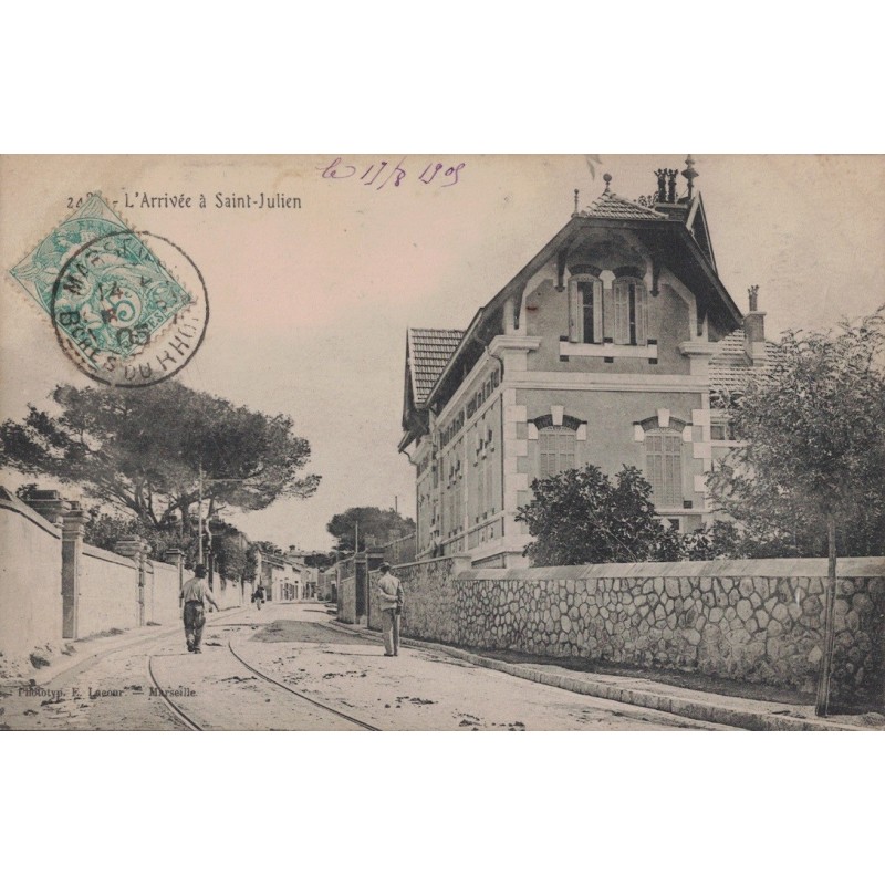 MARSEILLE - SAINT JULIEN - L'ARRIVEE - CARTE DATEE DE 1905.