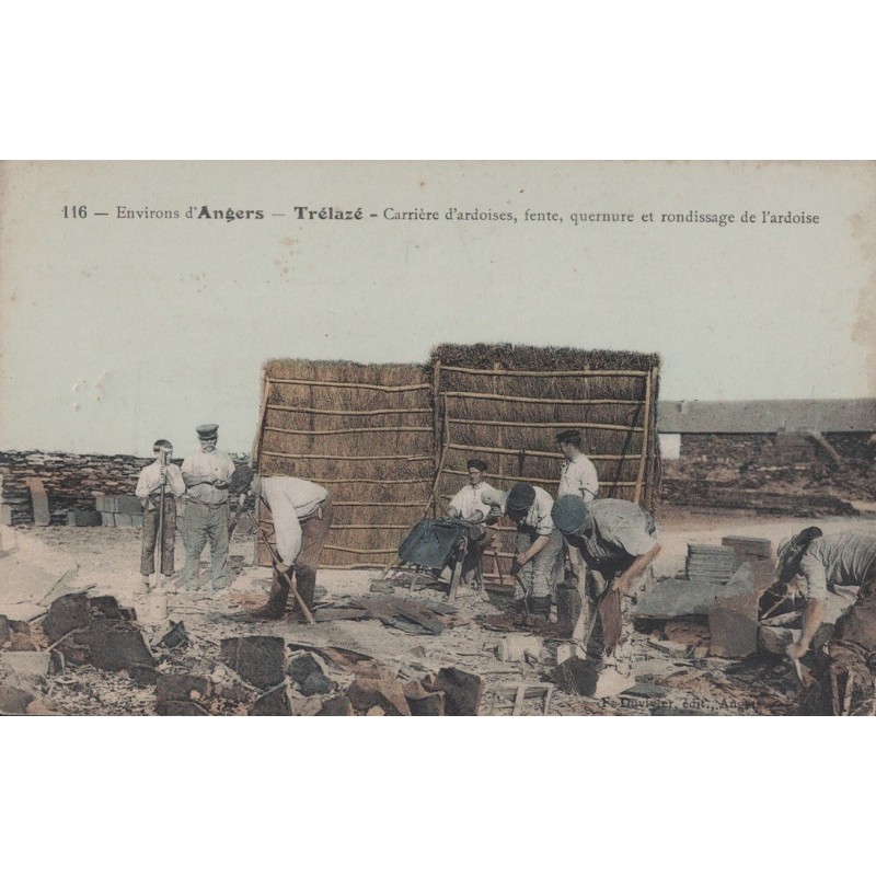 TREZALE - CARRIERES D'ARDOISES - FENTE - QUERNURE ET RONDISSAGE DE L'ARDOISE - ANIMATION - CARTE NON CIRCULEE.
