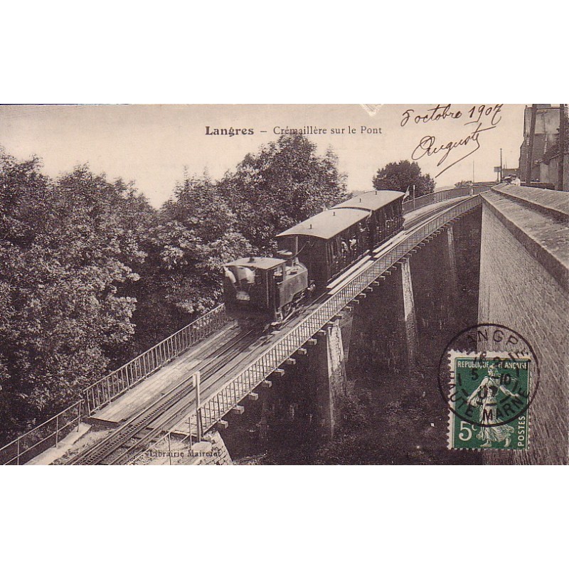 LANGRES - CREMAILLERE SUR LE PONT - TRAIN - LOCOMOTIVE - CARTE DATEE DE 1907.