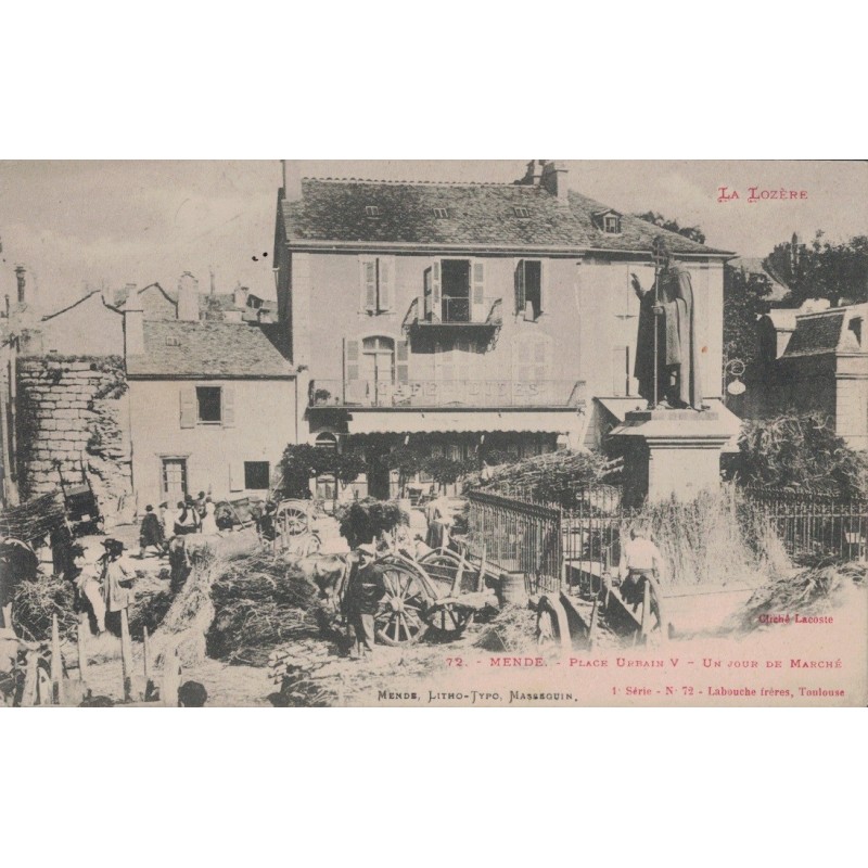MENDE - PLACE URBAIN V - UN JOUR DE MARCHE -  ANIMATION - CARTE NON CIRCULEE.