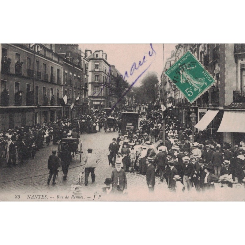 NANTES - RUE DE RENNES - BELLE ANIMATION - CARTE AVEC TEXTE.