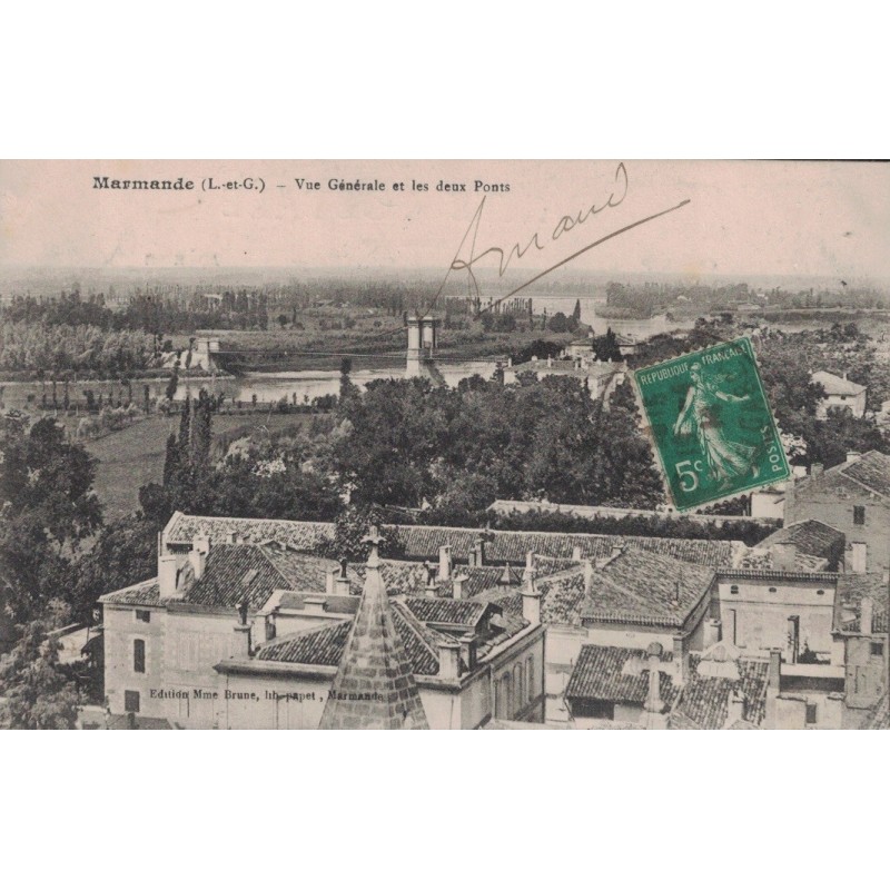 MARMANDE - VUE GENERALE - LES DEUX PONTS -  CARTE DATEE DE 1914.