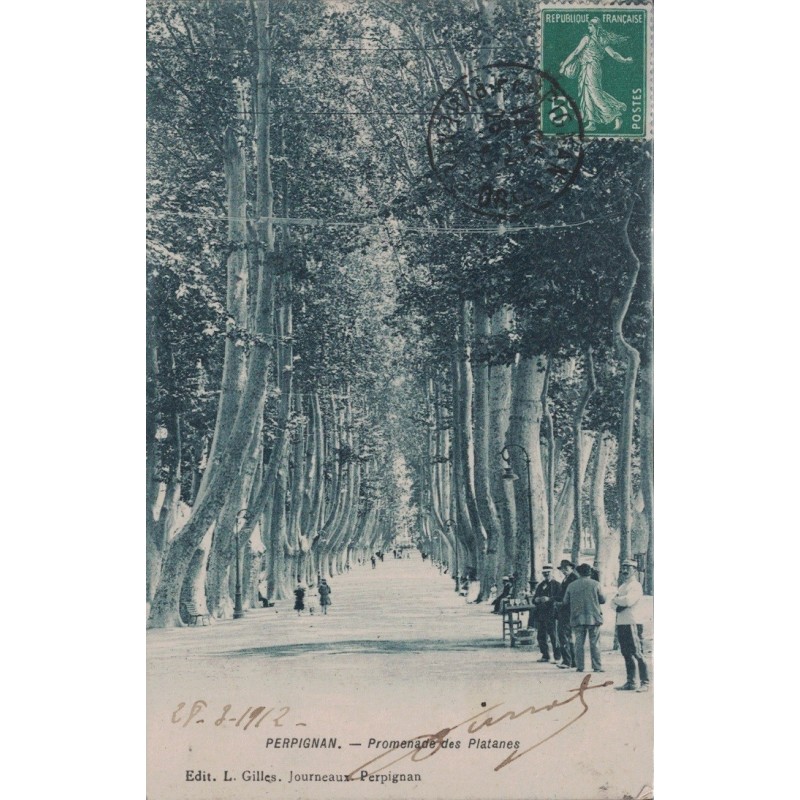PERPIGNAN - PROMENADE DES PLATANES - CARTE DATEE DE 1912.