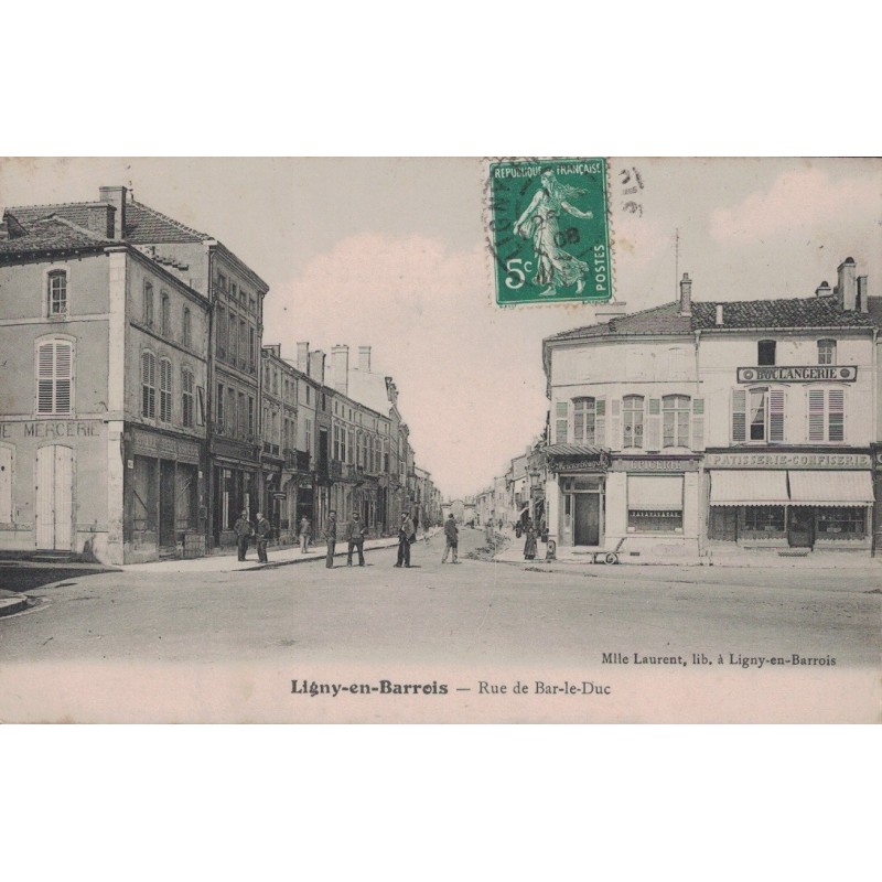 LIGNY EN BARROIS - RUE DE BAR LE DUC - BOULANGERIE - CARTE DATEE DE 1908.