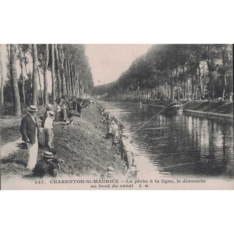 CHARENTON-ST-MAURICE - LA PECHE A LA LIGNE LE DIMANCHE AU BORD DU CANAL - CARTE AVEC TEXTE.