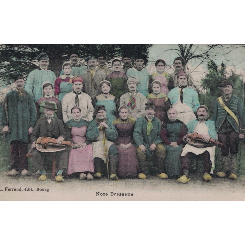 BOURG - NOCE BRESSANE - GROUPE PEU COMMUN - CARTE DATEE DE CEYZERIAT EN 1914.